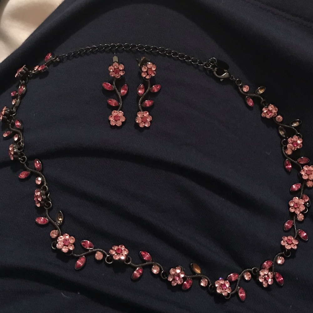 Pink Flower Necklace and Earring Set